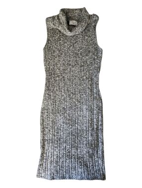 Sleeveless Turtleneck Ribbed Midi Dress - Gray